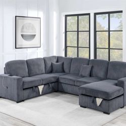 Corduroy Sectional Sleeper Sofa With Storage 