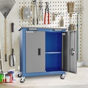 New Tool Chest with Wheels and 4 Pad Feet,Tool Chest 2 Doors and Adjustable Shelves,Lockable Steel Chest for Garage,Home and Office,
