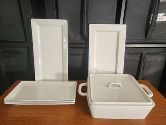 White Ceramic Casserole Dish and Serving Platter Set