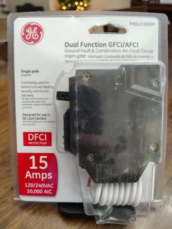 GE
Q-Line 15 Amp Single-Pole Dual Function Arc Fault/GFCI Breaker