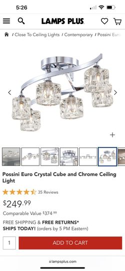 1 Possini Euro Crystal Cube and Chrome Ceiling Light