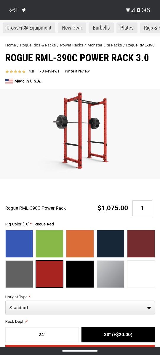Rogue Fitness Monster lite RML3 Squat Rack