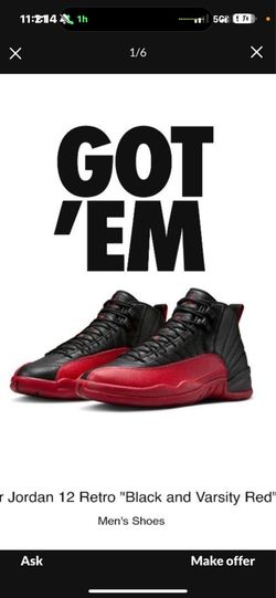 Jordan 12 Retro Black and Varsity Red Men's Shoes, Black/Varsity Red, Size 13