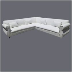 BRAND NEW 9x9ft SECTIONAL SOFA SET.  WHITE LEATHER, BLACK fabric combo, Dakota Camel LEATHER. Custom Made AVAILABLE