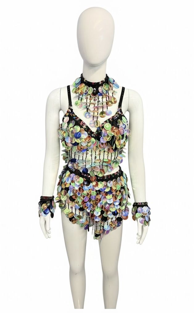 Fringe Cup Sequin Ballroom Dance Outfit Brand New 