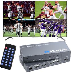 HDMI Multiviewer Switch 4x1 - Quad Multi-Viewer Seamless Switcher 4 in 1 Out, 8 Viewing Modes, 1080p Input, Compatible with PS4, Xbox