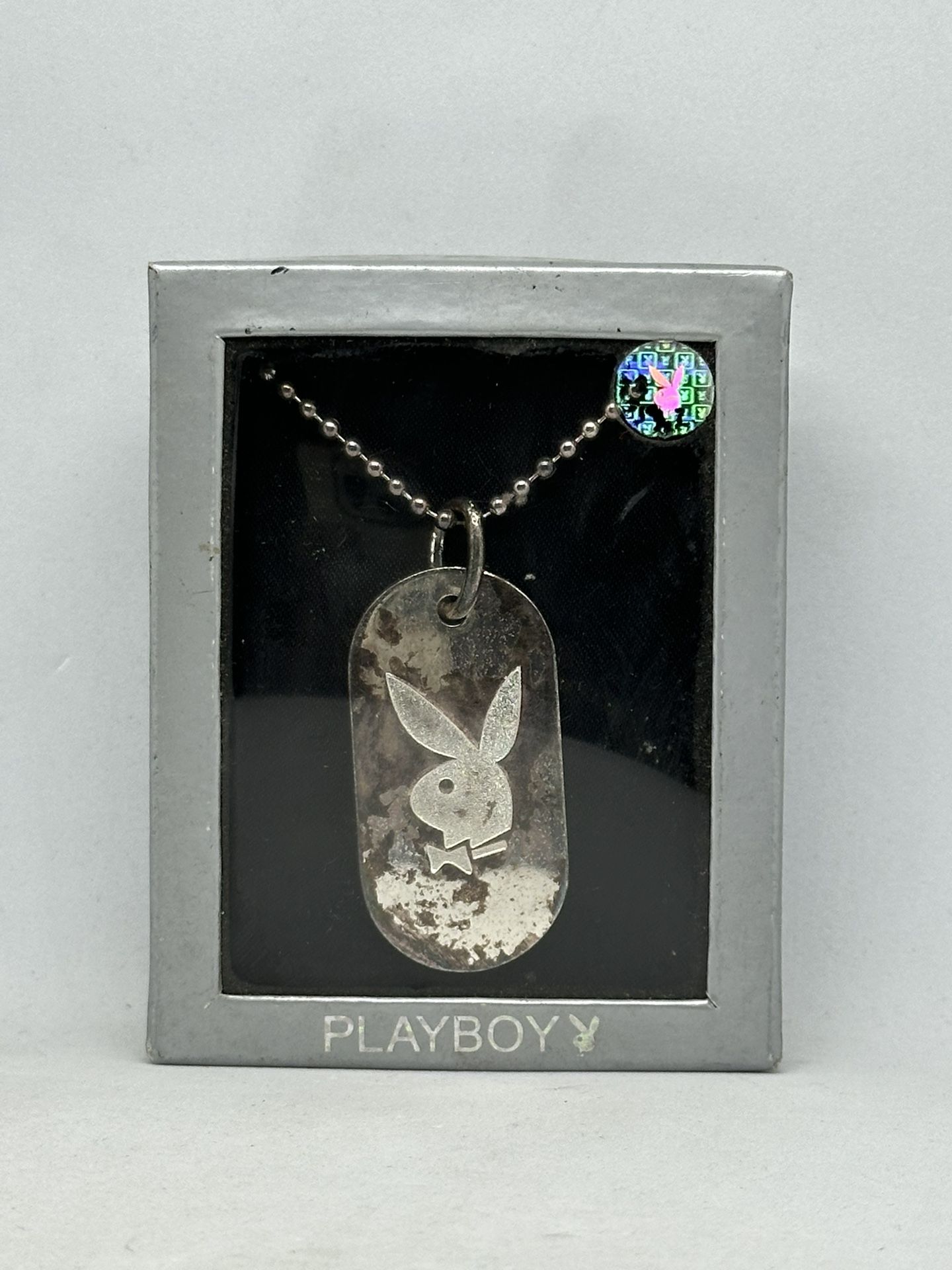 Early 2000 Playboy Logo Bunny Silver-Tone Dog Tag Pendant 21 