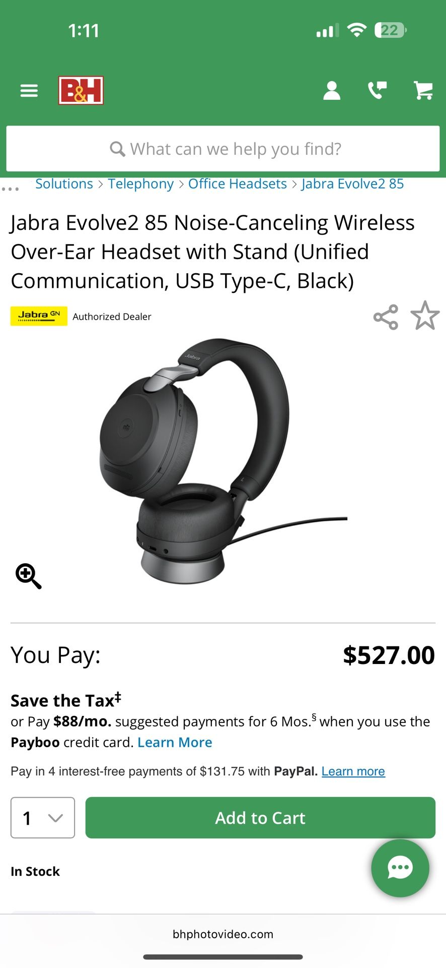 Jabra Evolve2 85 Noise-Canceling Wireless Over-Ear Headset with Stand (Unified Communication, USB Type-C, Black