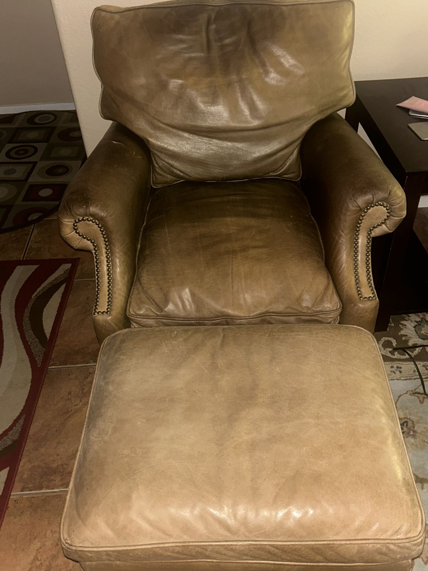 Leather Chair and Matching Ottoman