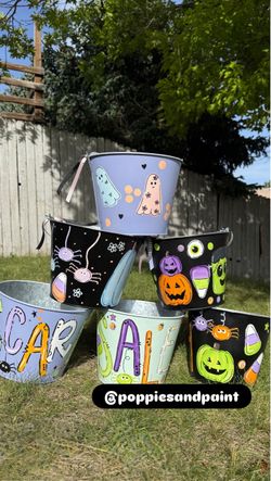 Hand painted trick or treat bucket
