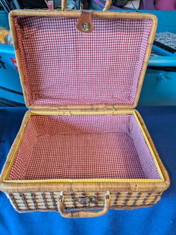 Vintage Woven Wicker Picnic Basket