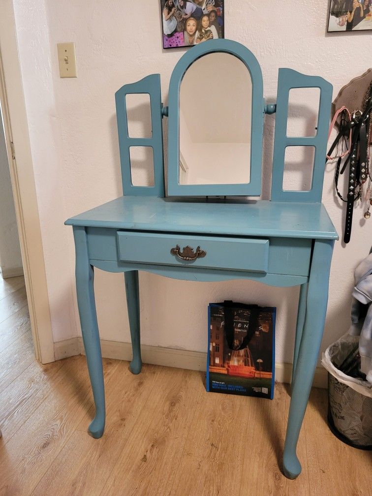 Small Blue Teal Vanity Desk