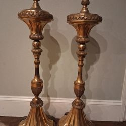 Huge Antique Brass Altar Style Candle Holders