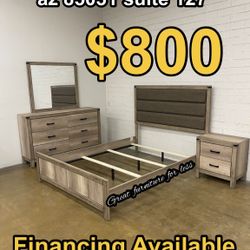 4 PCs Queen Size Bedroom Set Include Bed Frame Dresser Mirror And 1 Nightstand Brand New