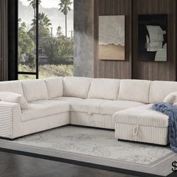 Corduroy Sectional Sleeper Sofa With Storage  