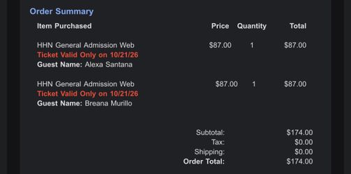HHN tickets for 10/21