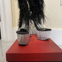 Pleaser Adore Marabou Feathers In Black Booties