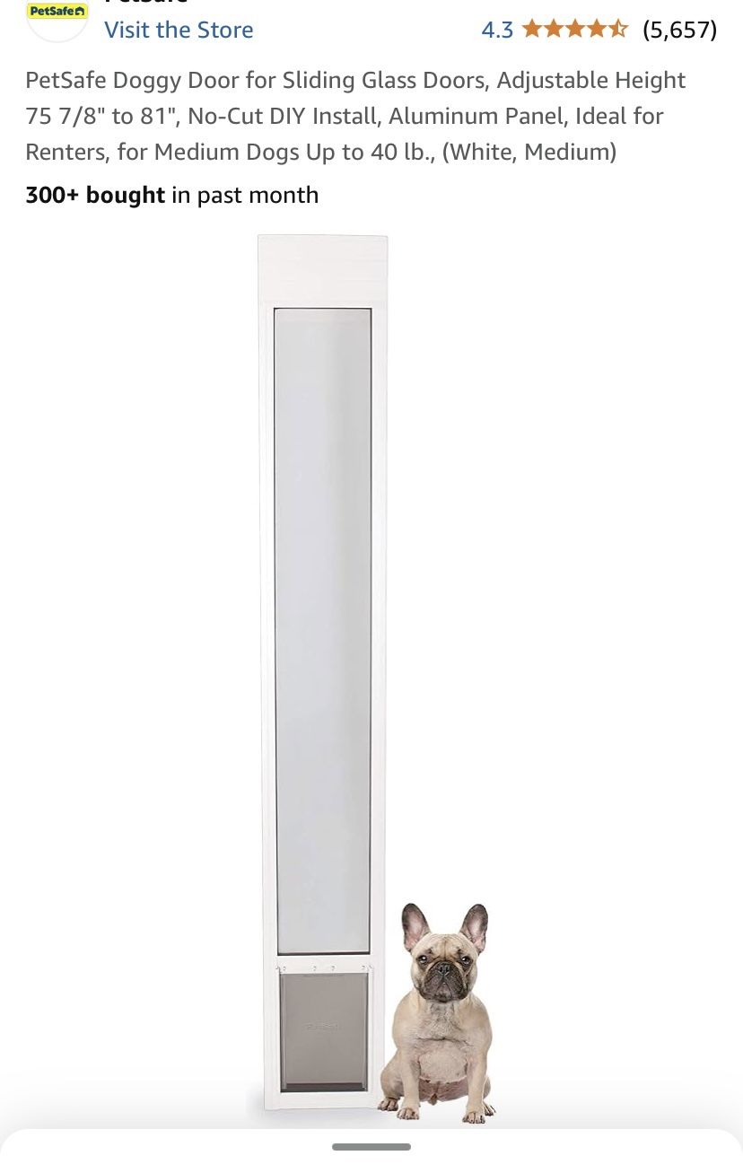PetSafe Doggy Door For Sliding Glass Doors No-Cut Adjustable Height 75 7/8" to 81" Medium Dogs NEW