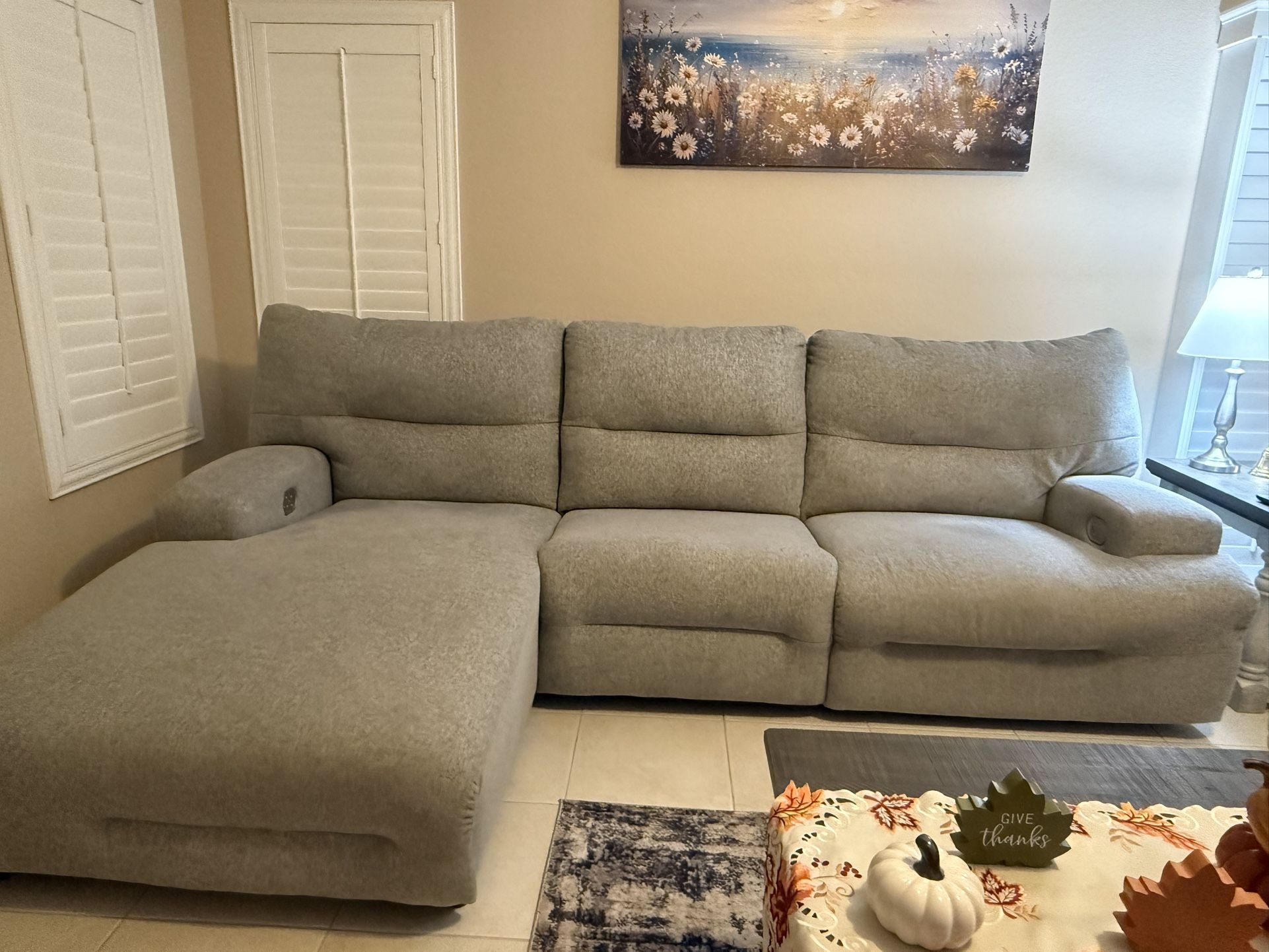 Reclining Sofa W/Chaise Lounge and Chair