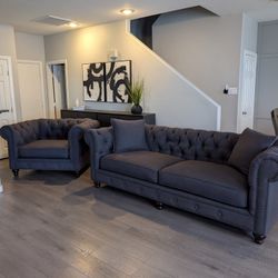 Restoration Hardware Twilight Kensington Chesterfield Sofa & Chair - Free Delivery