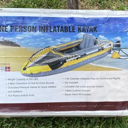 One Person Inflatable Kayak with Pump and Oars Sunjoy Group 220lb Weight Limit