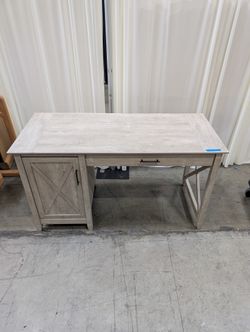 Grey Farmhouse Wood Desk with Cabinet