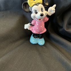 Vintage Minnie Mouse Figurine Walt Disney Productions Japan Ceramic Pink Dress