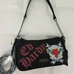 New Ed Hardy Black Shoulder Crossbody-Bag with Rhinestone Love Kills Slowly