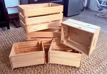 IKEA pine box crates, 5 pieces, 2 sizes, assembled!