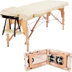 Massage Table Portable Lash Beds Spa Bed Massage Couch Foldable Spa Tables Adjustable 2 Fold, Cream