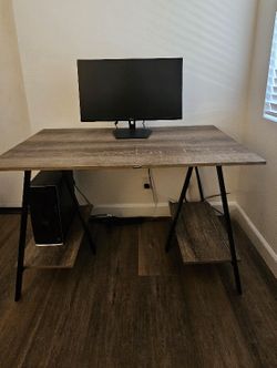 "Desk" Sawhorse Leg 47" Home Office Desk with 2 Shelves