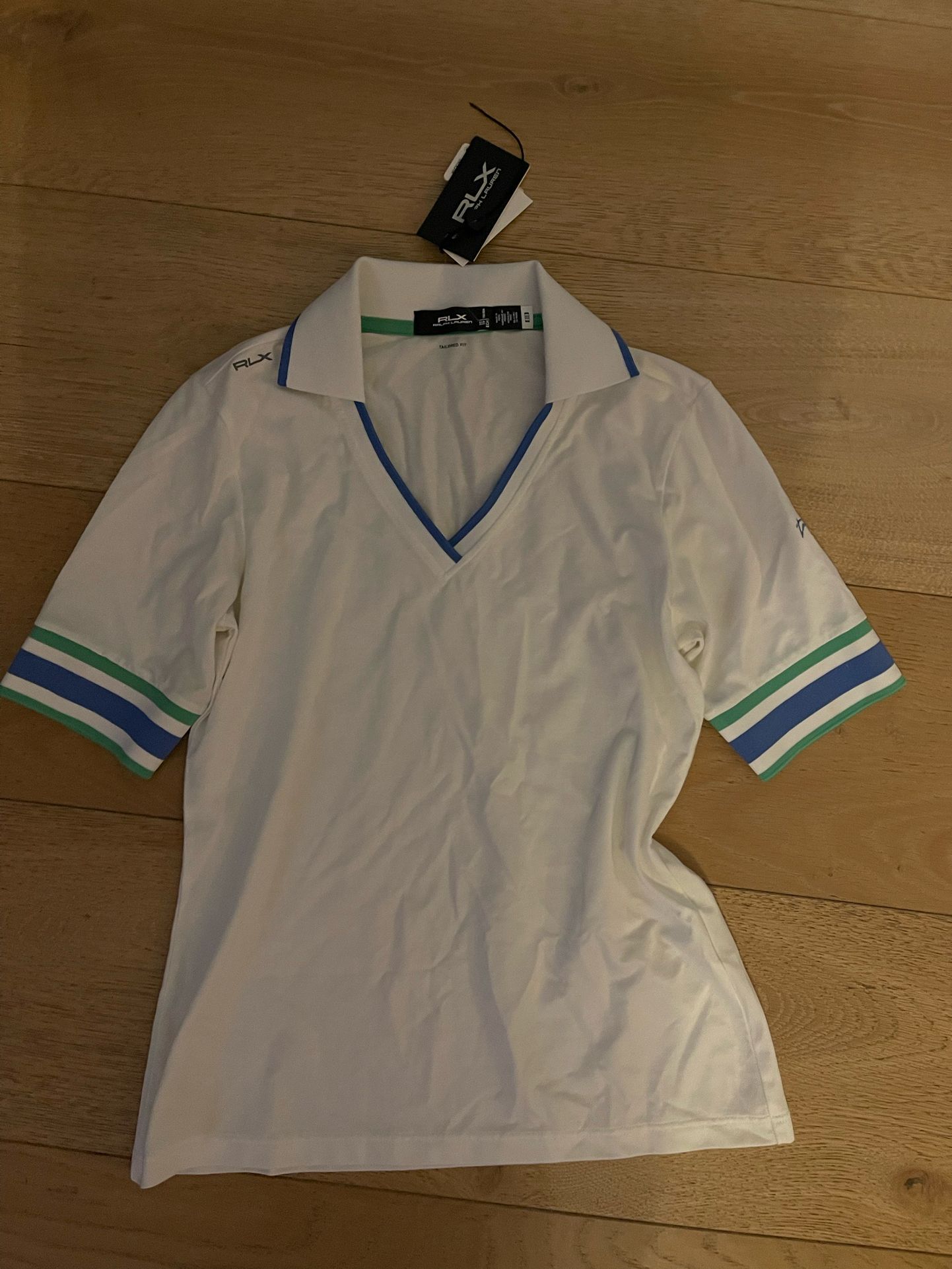 White Blue Striped Short Sleeve Ralph Lauren Golf Shirt