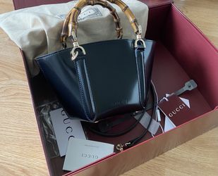 Gucci Black Bamboo Handle Small Tote Bag