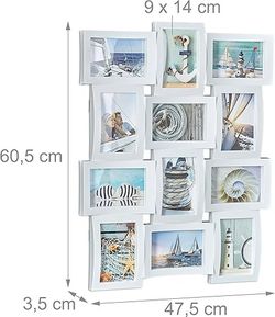 Relaxdays Marco de Fotos Múltiple para 12 Fotografías, Collage Multifotos 10x15, Plástico, 60,5 x 47,5 x 3,5 cm, Gray