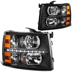 2007-2013 Chevy Silverado LED Stripe Black Headlights 