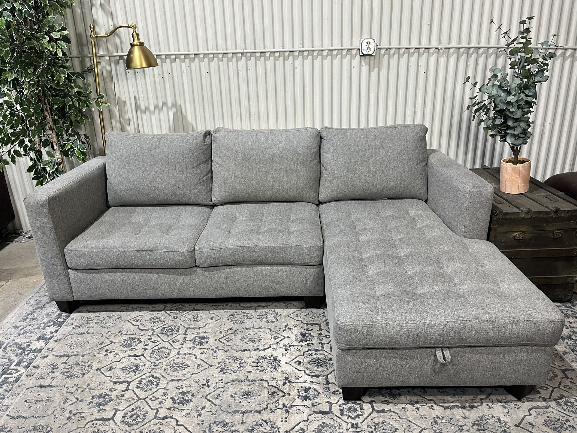 Sectional Sofa Couch - Chaise - Storage - 2pcs - Comfy - Clean - Grey Fabric - Delivery Available