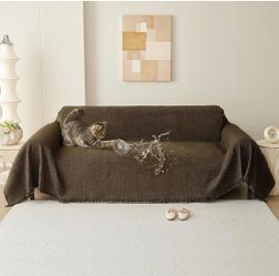 71"x102" Waterproof Boho Chenille Couch Cover Pet Sofa Slipcover, Brown Boho Sofa Cover for 3-4 Cushion