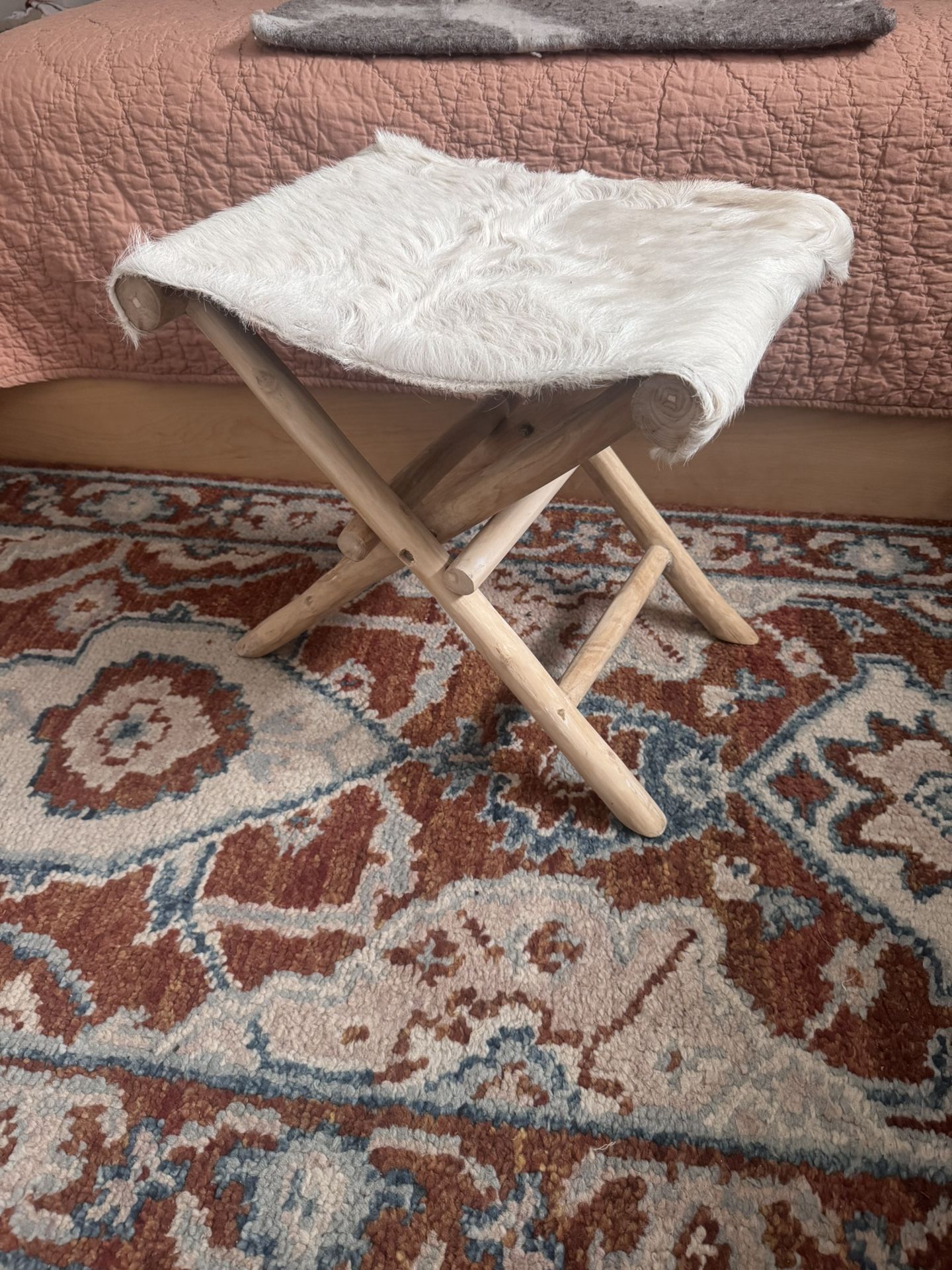 Folding Cow Hide Stool