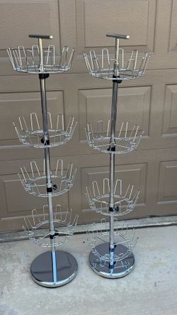 Household Essentials 4-Tier Revolving Shoe Tree, Heavy-Duty Steel with Stabilized Base, Holds 24 Pairs of Shoes, Great for Most Styles, Chromelike Fin