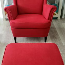 IKEA red Strandman Armchair with ottoman set
