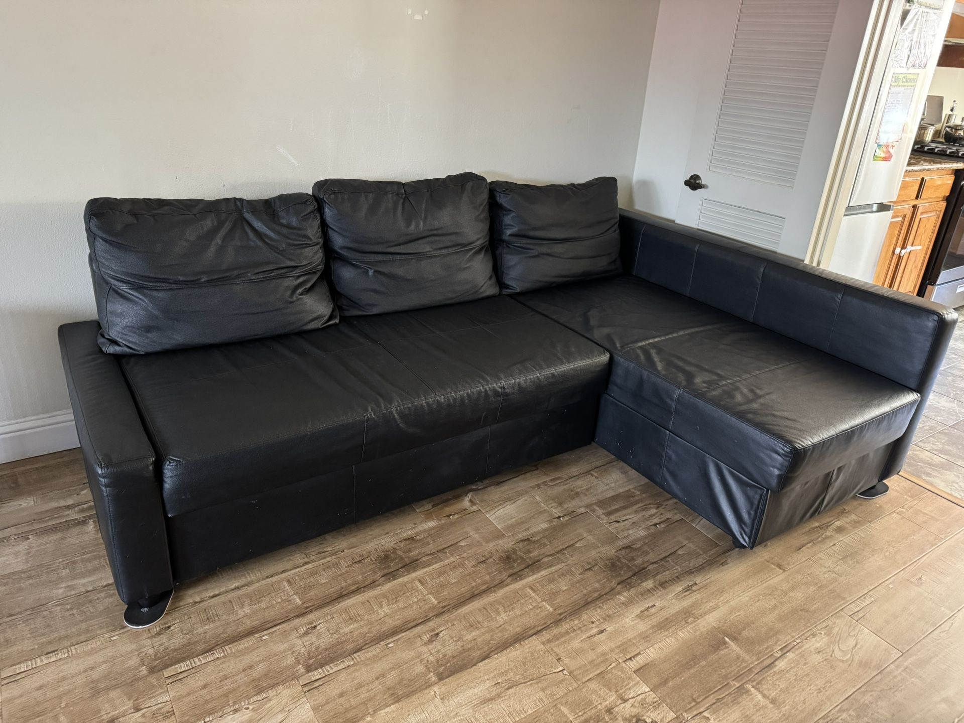 IKEA Genuine Leather Sofa Bed (Queen Size) With Storage