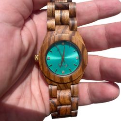 Emolly Turquoise Aqua Handcrafted Women’s Wooden Watch