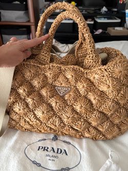Prada Raffia Crochet Floral Tote