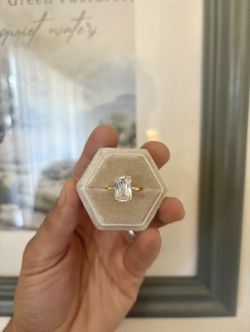 3CT Emerald Cut Solitaire Engagement Ring – Gold Band (925 Sterling Silver)