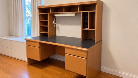 Wood Desk with Hutch and Drawers