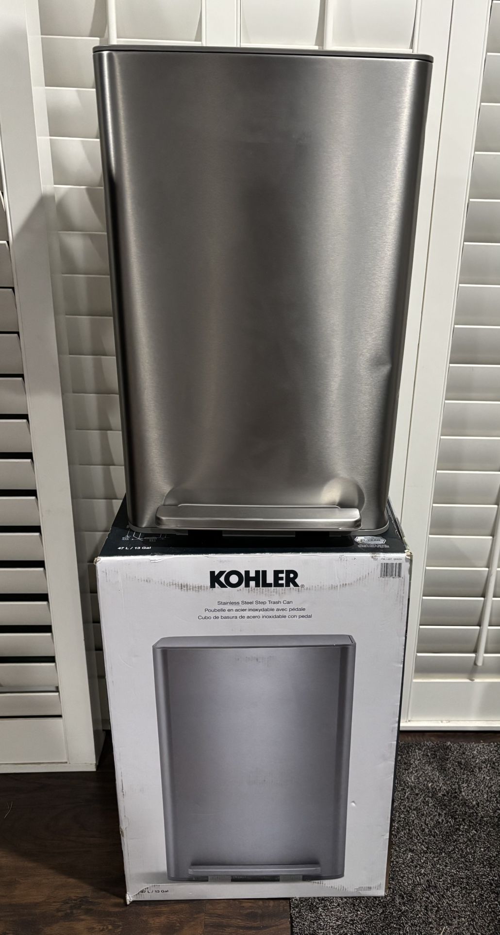 New Kohler 47L/13ga Step Stainless Steel Kitchen Waste Bin Trash Can - $35