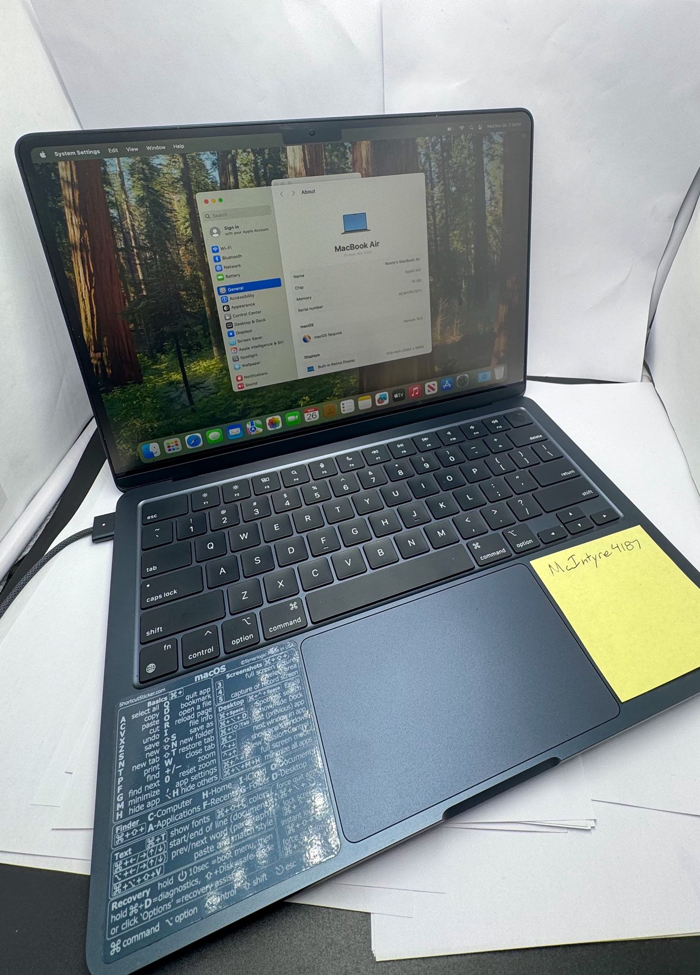 2024 Apple MacBook Air 13" M3 16GB RAM 256GB SSD Midnight - Excellent