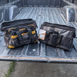 Set of 2 _ DeWalt (16", 33 Pockets) + NEW Swiss Military (16", 19 Pockets) _ Tradesman Construction Tool Bags Carpentry Tote Box [Tools NOT Included]