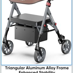 Foldable Aluminum Rollator Walkers with Cushion Seat for Senior, 16lbs Lightweight & 500 lbs Max Load, Adjustable 5-Level Seat Height & 6-Level Handle