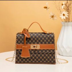 Brown Monogram Mini Handbag with Chain Strap